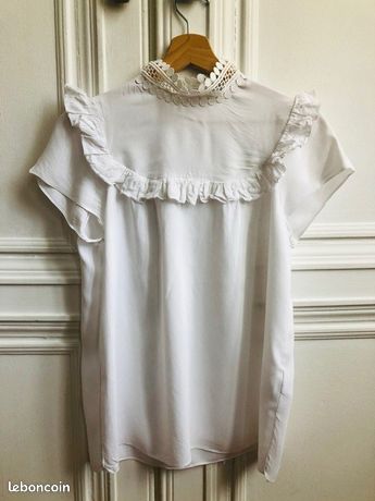Tunique/Blouse Sandro Blanche En Coton - Taille 1 (36 FR) - Occasion Très Bon État