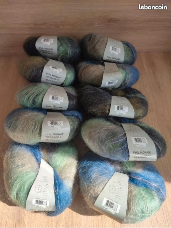 Lot De 10 Pelotes De Laine Phildar Maxi Mohair Orge - Jaune - Composition Mohair Et Acrylique
