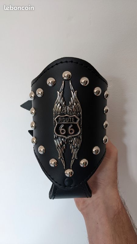Porte-bouteille Moto insigne "Route 66" en Cuir Naturel NEUF (image 1)