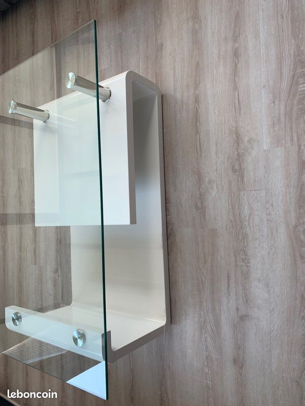 Table basse blanche plateau verre (image 2)