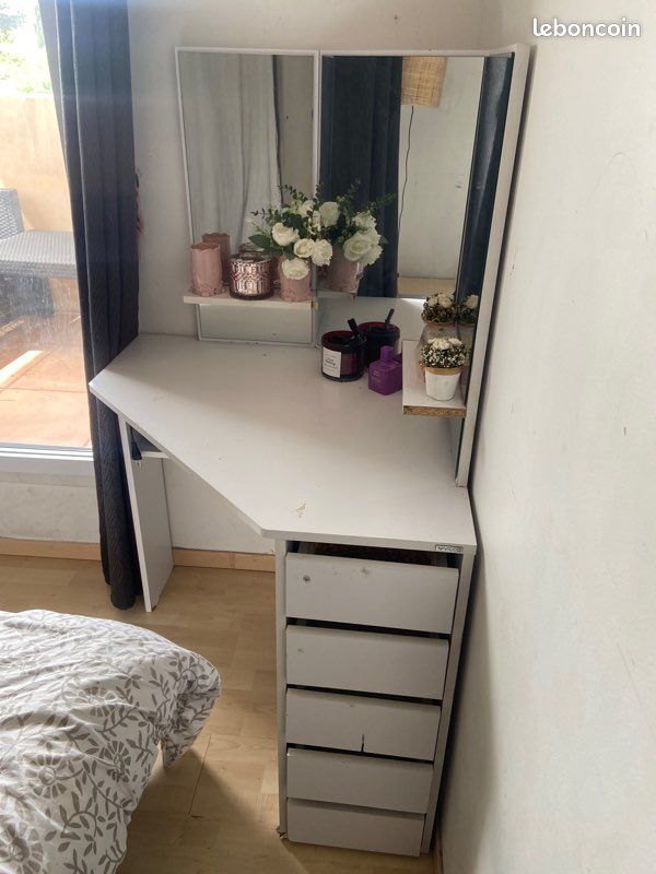Coiffeuse blanche avec tiroir et miroir (image 3)
