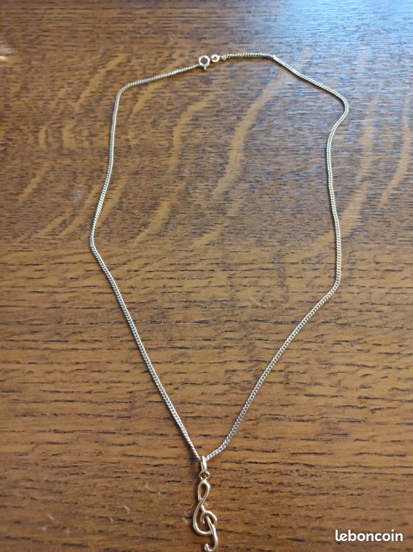 Collier Chaîne Avec Pendentif Clé De Sol Plaqué Or - Occasion - Bijou Musical