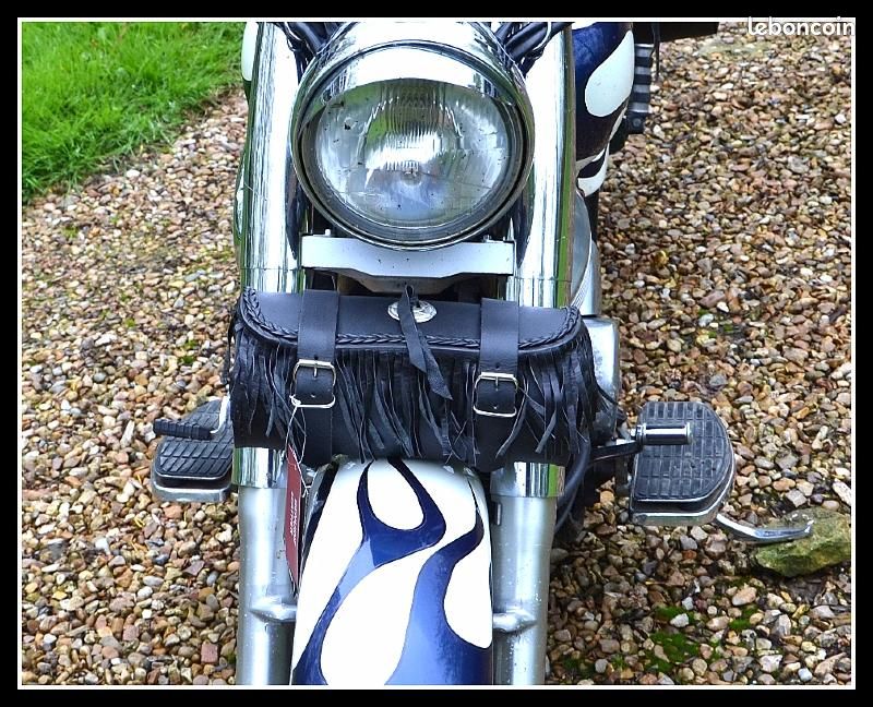 Sacoche à outils rousse rool bag de fourche en CUIR Noir Rond avec Franges Lacets (image 4)