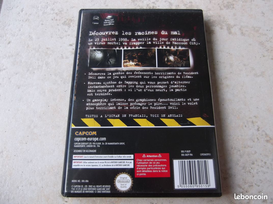 Jeu Nintendo Game cube Resident Evil Capcom Jeux vidéo