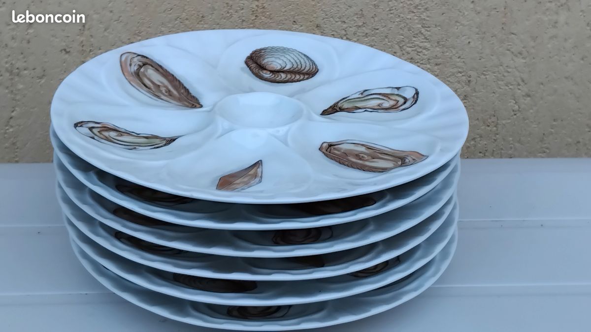 Lot De 6 Assiettes Creuses à Huîtres L’HIRONDELLE – Porcelaine Blanche Vintage, France
