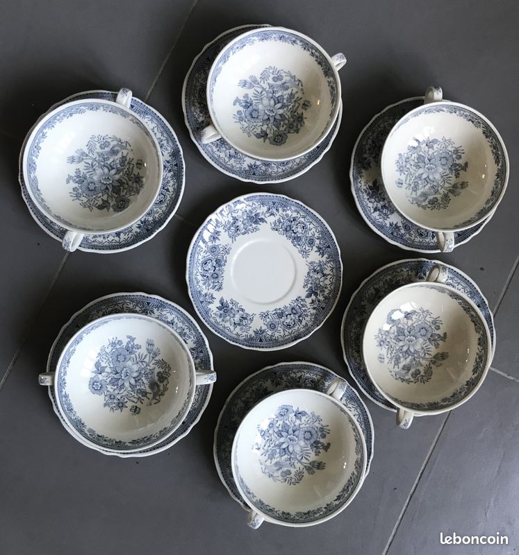 6 bols à soupe avec 7 soucoupes Fasan bleu jeans Villeroy et Boch TBE 1 ère édition vintage (image 1)