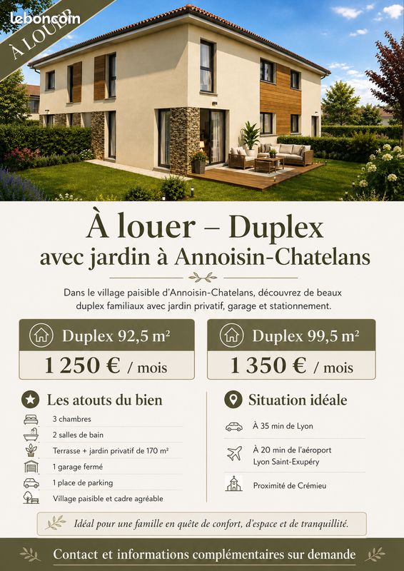 Maison 4 pièces 93 m² · à Crémieu · 92,5 m² · 1 300 €/mois