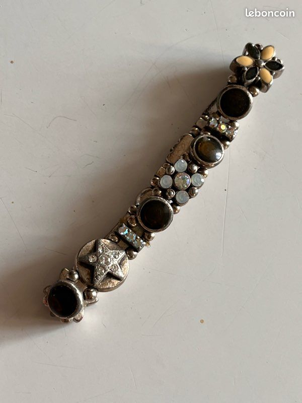 Petit bracelet métal argenté émail et strass (image 11)