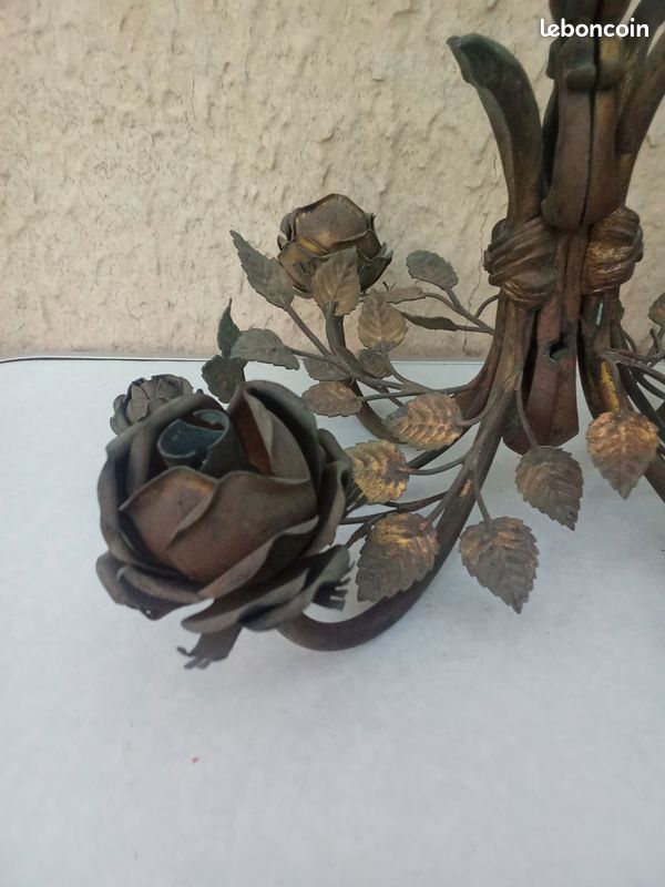 Lustre Rose Feuilles Art Nouveau Bronze (image 2)