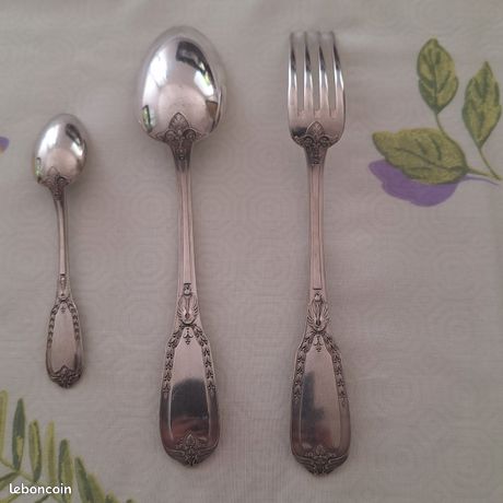 Vieux Couverts En Argent Ravinet D'Enfer Du 19ème Avec Monogramme – 3 Cuillères Et 3 Fourchettes