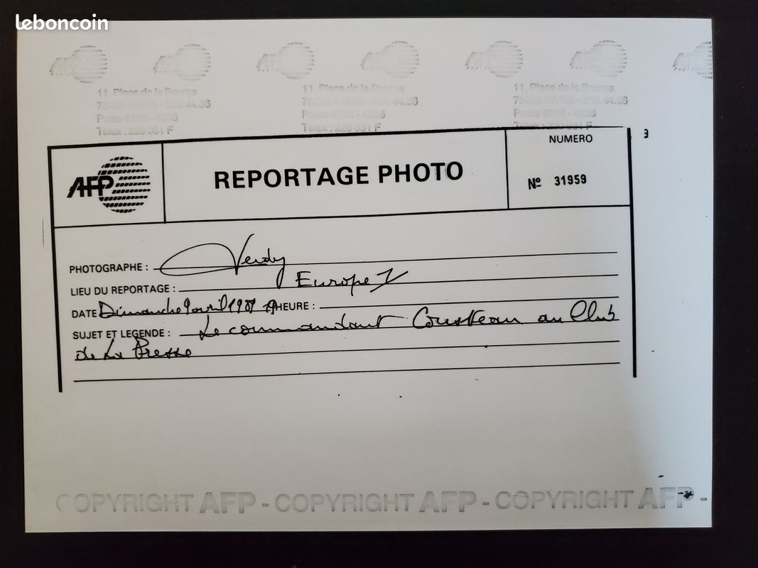Vraie photo de presse Commandant Jacques-Yves Cousteau 9 avril 1989 (image 2)