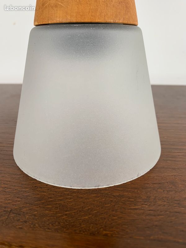 Suspension vintage en verre et teck, ES HORN Danmark (image 8)
