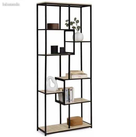 Etagère bibliothèque asymétrique 8 niveaux design industriel 161 cm (image 1)