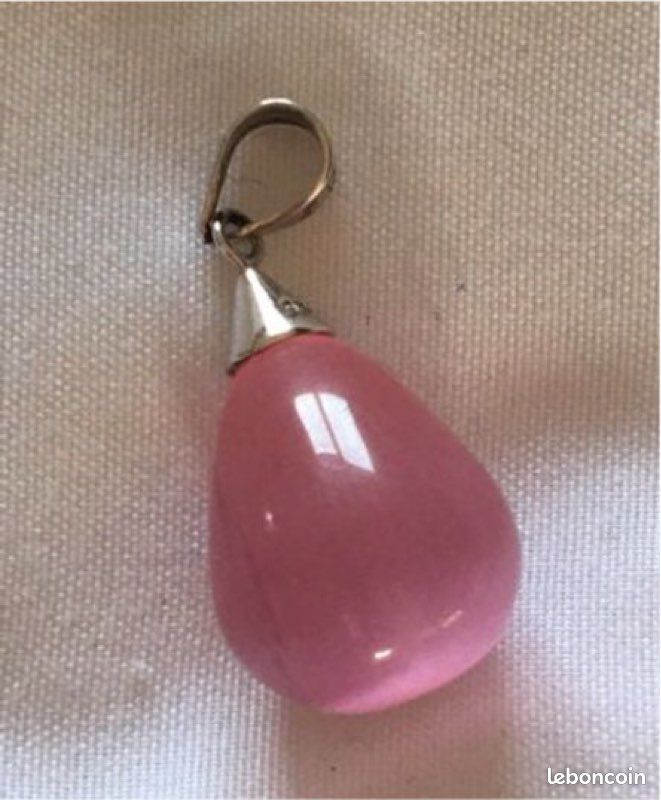 Pendentif argent et pierre rose (image 1)