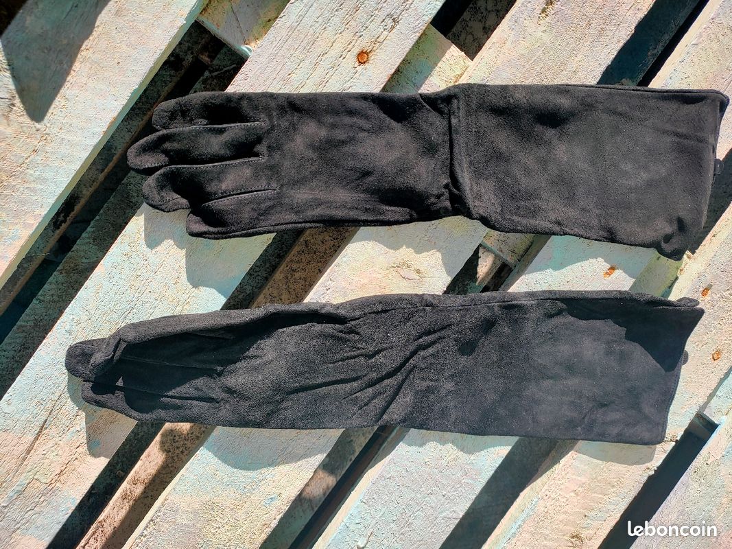 Gants manche longue noir cuir neuf T SM (image 1)