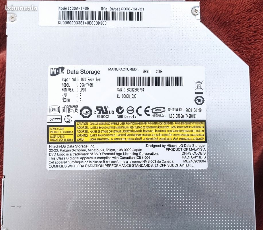 Lecteur graveur DVD Super Multi Slim SATA – HL Data Storage GSA-T40N (image 1)