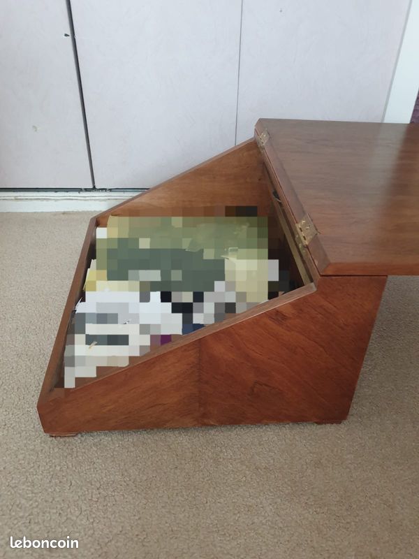 Lutrin-coffre de bureau ancien en bois plaqué — marqueterie en épi (image 2)