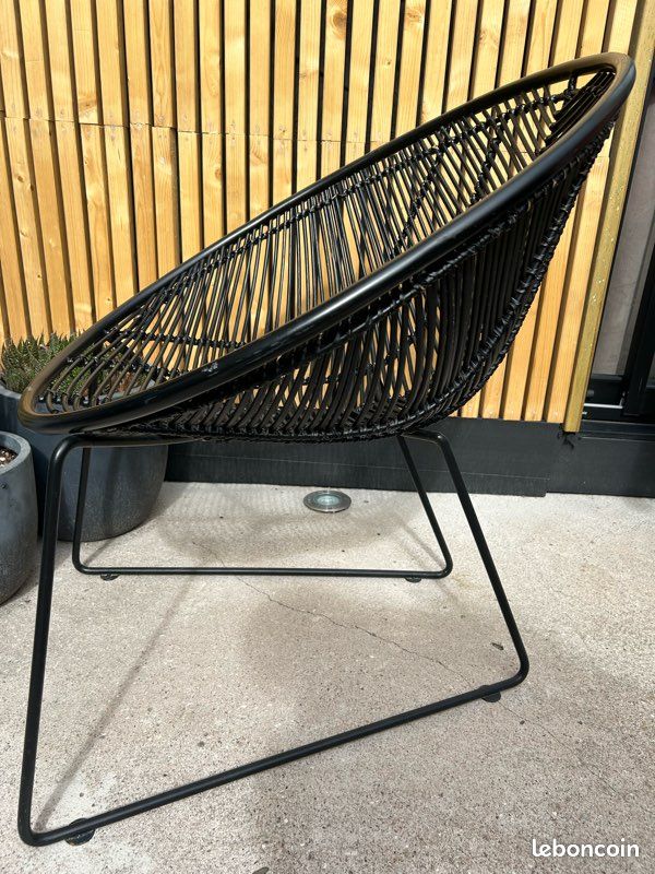 4 Fauteuils ronds rotin et métal noir (image 2)