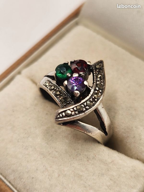 Bague Ancienne En Argent Fin Avec Hématite Noire - Taille 55,5 (56) Poinçonnée, Fin XIXème Siècle | Poids 5,63 Grammes