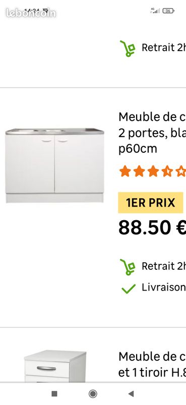 Vend évier, meuble sous évier + mini meuble tiroir (image 2)