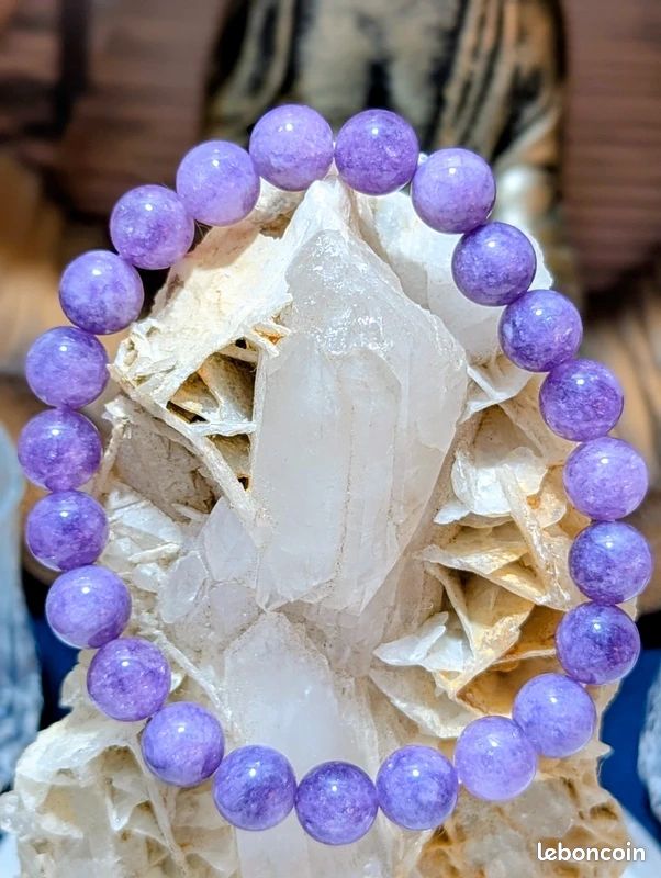 Bracelet En Pierre Naturelle D'Améthyste - Perles De 8 Mm, Fermoir Mousqueton - Fait Main
