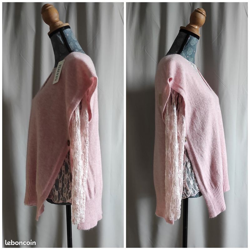 Haut Sans Manches One Step - Dentelle Aux épaules, Rayé Rose Et Blanc - Taille 44 - Neuf Avec étiquettes