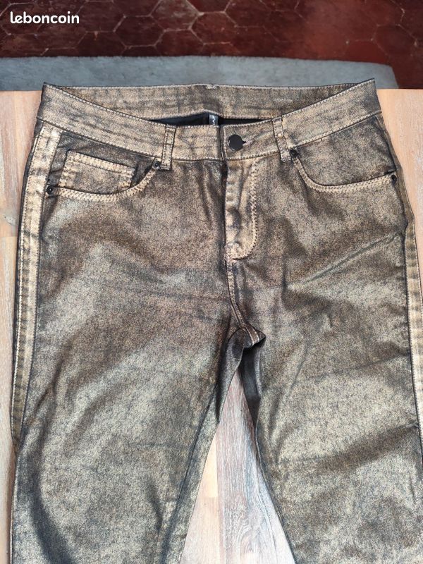 Pantalon skinny noir doré cuivré - Naf Naf Taille 38 (Dimensions en photos) (image 6)