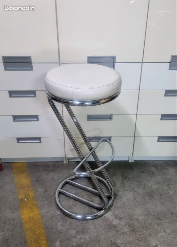 DERNIERS JOURS Tabouret haut blanc cuir bar cuisine chaise fauteuil déco rétro vintage usine industriel (image 2)