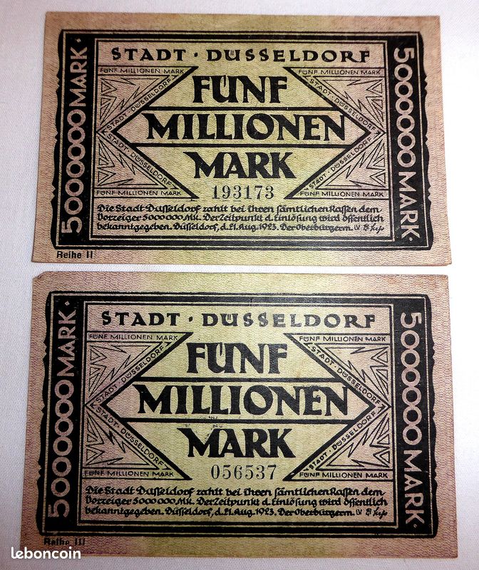 BILLET ALLEMAND « 5.000.000 » de l’EPOQUE de l’HYPERINFLATION ou (image 2)