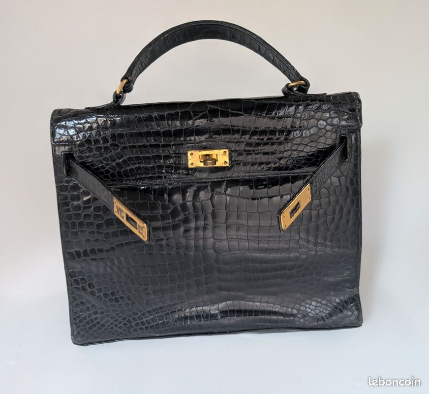 Sac à Main Vintage Noir En Cuir Crocodile - Très Bon état, Soirée, Dimensions 29x18x10cm