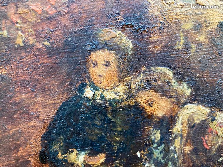 MONTICELLI Adolphe Tableau ancien Scène Galante Élégantes au Parc Peinture 19ème (image 5)