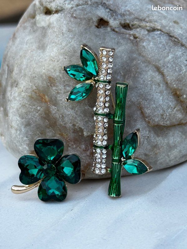 Trèfle à Quatre Feuilles Broche Vert Strass Alliage Cristal