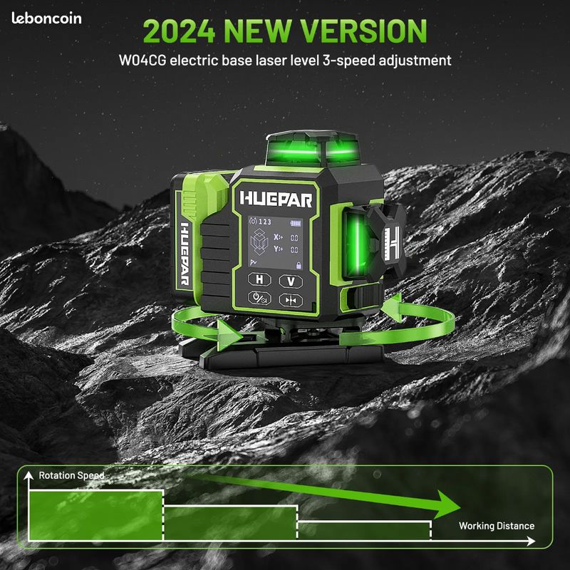 Niveau laser Huepar W04CG 4d vert ecran lcd support motorisé (image 5)
