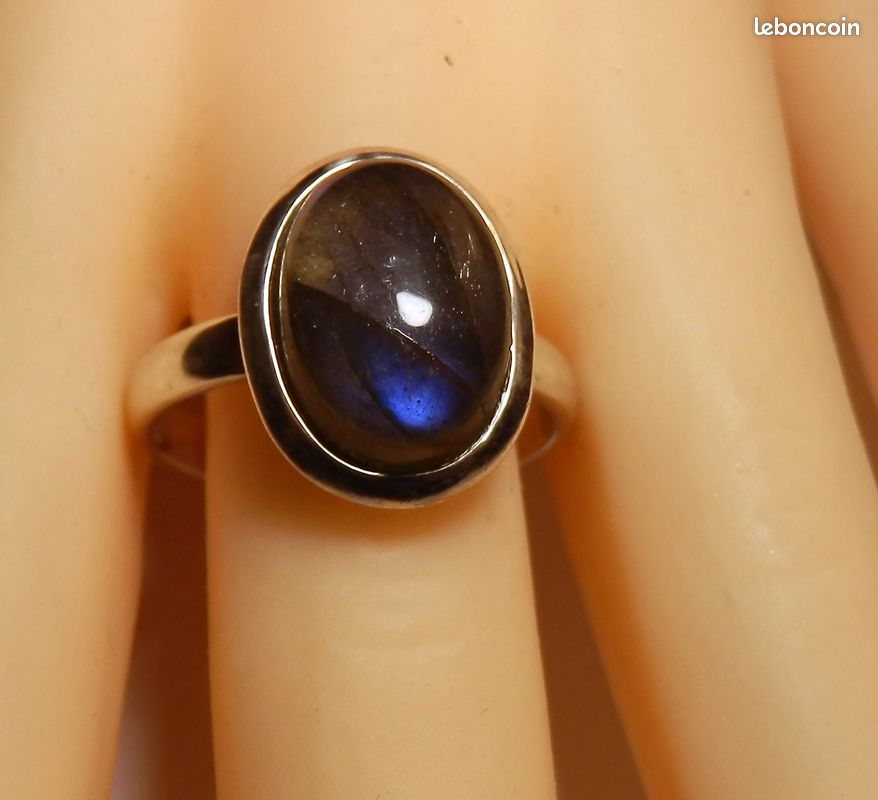 Bague argent massif et pierre labradorite T60 (image 7)