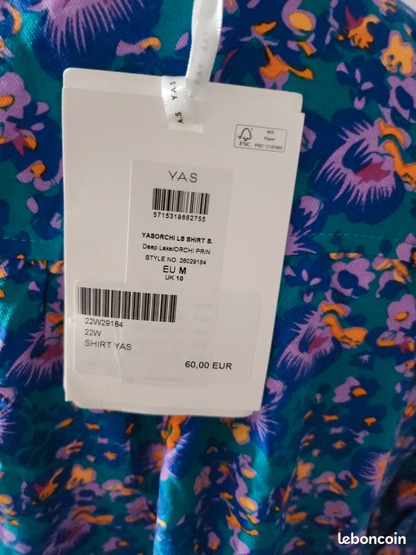 Pull Femme Y.A.S. – Taille M, Bleu, Imprimé Logo, Manches Courtes, Coton élasthanne