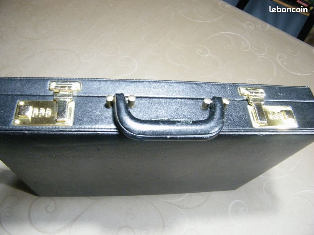 Elégant attaché case vintage noir avec une bande brun ocre (image 6)