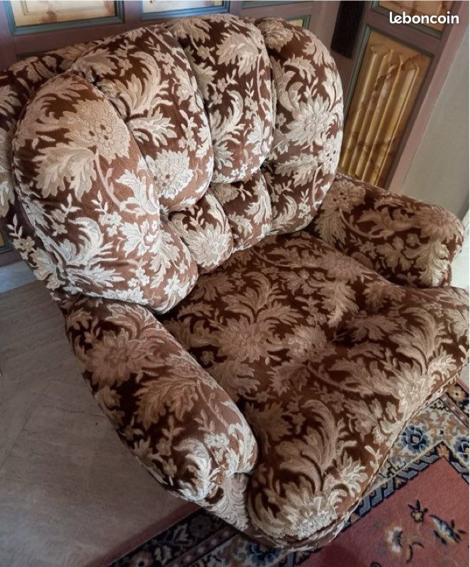 Canapé vintage années 70/80 velours + 2 fauteuils – convertible – très bon état (image 5)