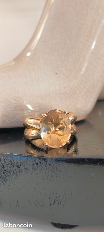 Bague En Or 18 Carats 2.18g Avec Citrine - Taille 47 - Solitaire - Bijou Occasion