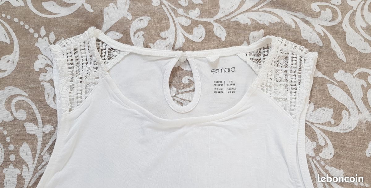 Top débardeur blanc fluide avec empiècement dentelle / macramé (image 16)