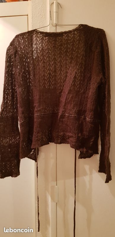 Gilet tricot dentelle marron caroll T36 (image 2)