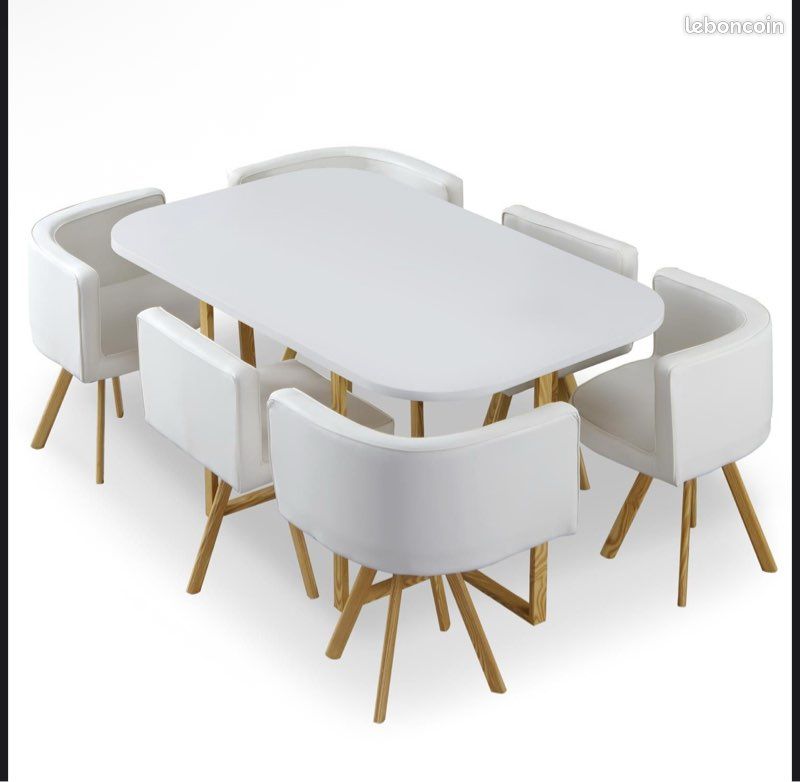 Ensemble table + 6 chaises matelassées (image 1)