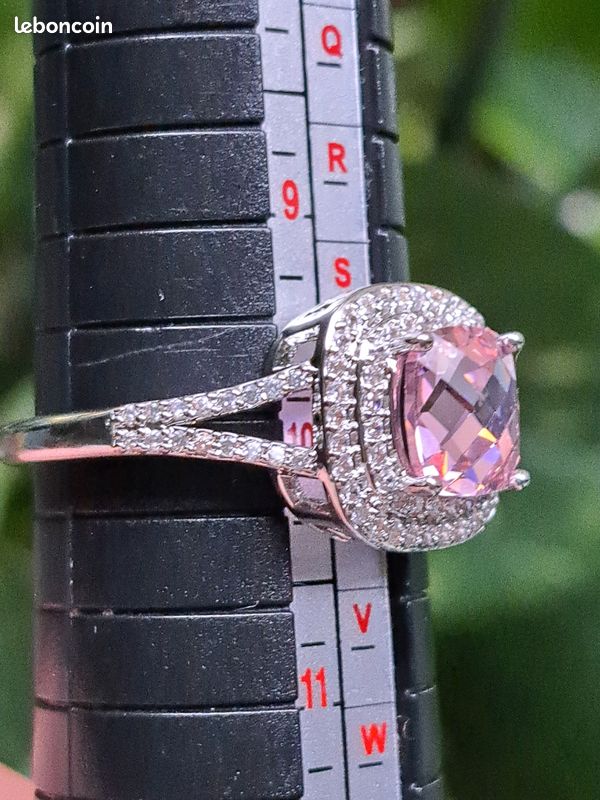 Bague Argent S925 Zircone rose brillante ,zircones blanc femme taille 62 (image 11)