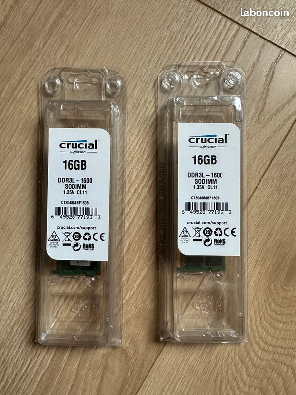 Barrette Mémoire Crucial DDR3L 16Go (2x8Go) 1600MHz PC3L-12800 - SODIMM - Neuve