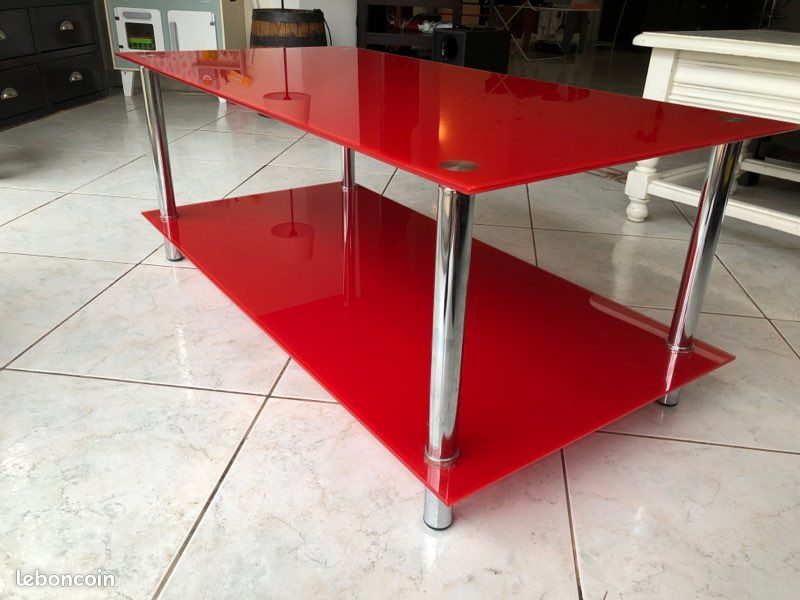 Table basse rouge en verre trempé (image 1)