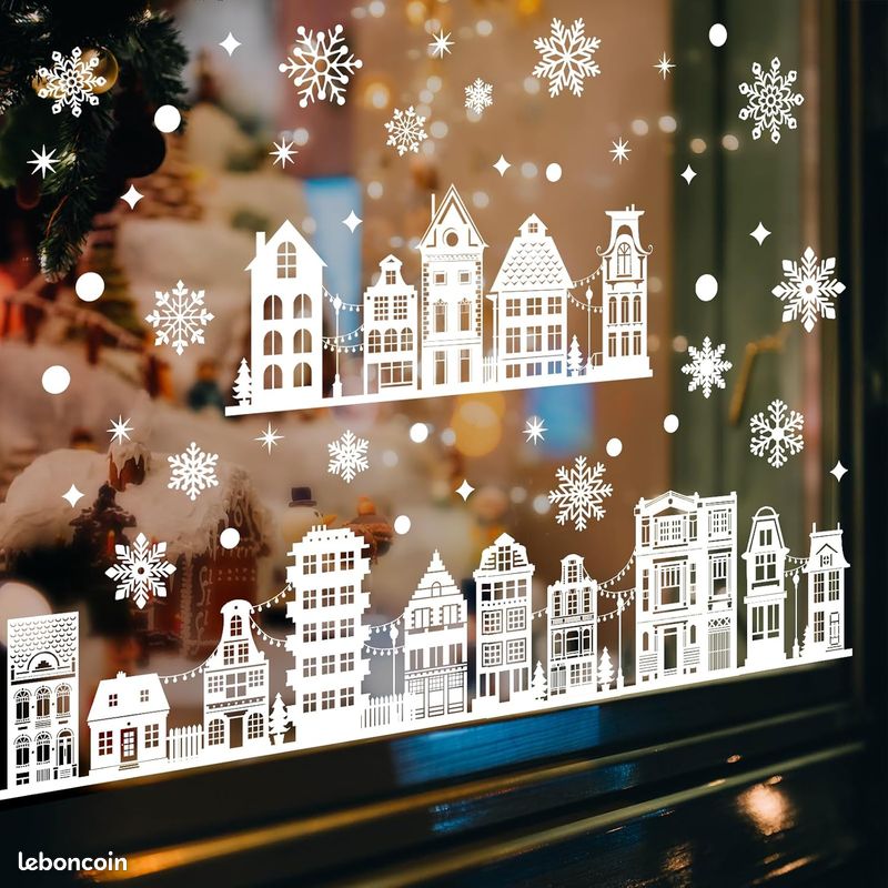 Deco Noel Vitre Electrostatique Décoration Noel Fenetre Autocollant Noel Fenetre, Stickers Noel Fenetre Réutilisable Decoration Pochoir Noel Fenetre Grand Format Decoration Vitre Noel Repositionnable