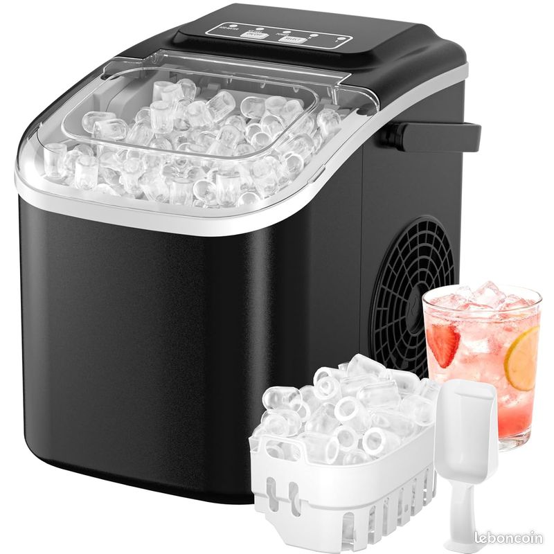 Machine à Glaçons Portable - 8 Glaçons En 6-8 Min, 12kg/24h - Fonction Autonettoyante - Idéale Maison, Camping, Fêtes