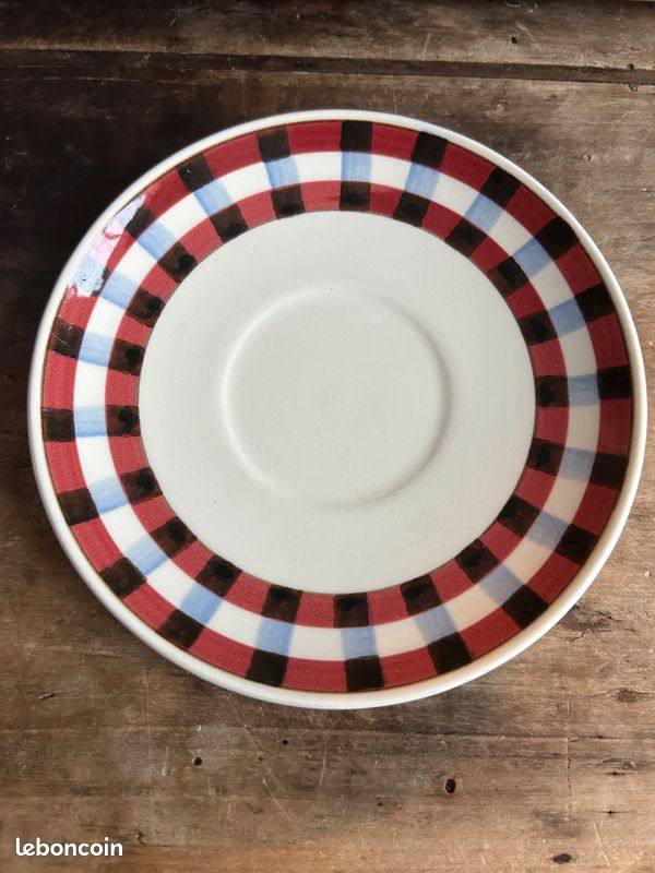 Pot couvert sucrier et presentoir Villeroy Boch Mettlach Sarre vichy peint main 8202 (image 4)