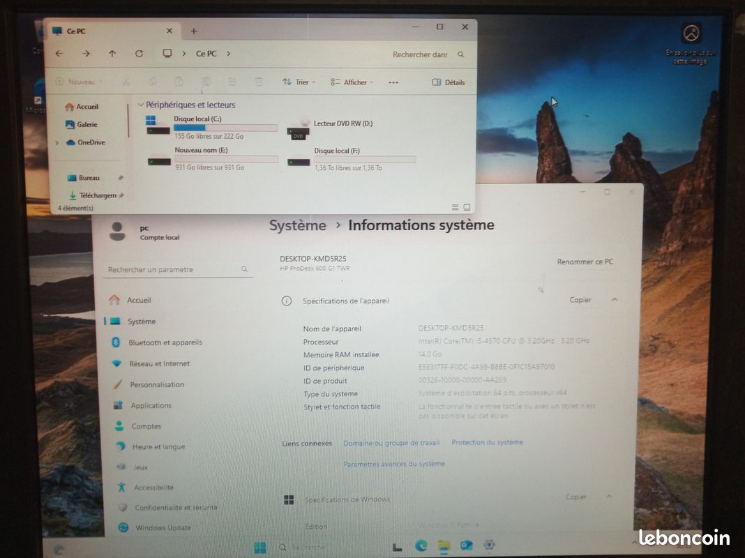 PC HP ProDesk 600 G1 TWR – 14 Go RAM, SSD 240 Go – Unité Centrale Occasion