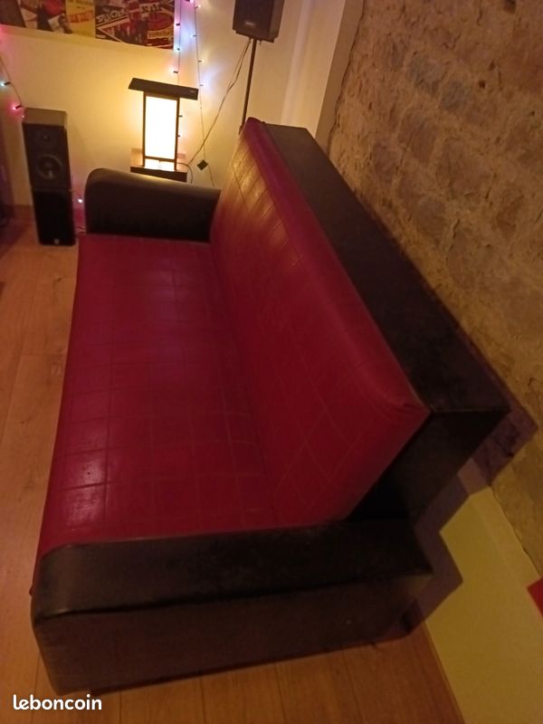 Canapé lit vintage rouge et noir (image 1)