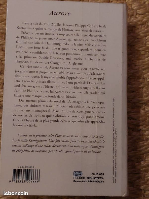 Aurore, le sang des Koenigsmark de Juliette Benzoni. Livre grand format broché (image 2)